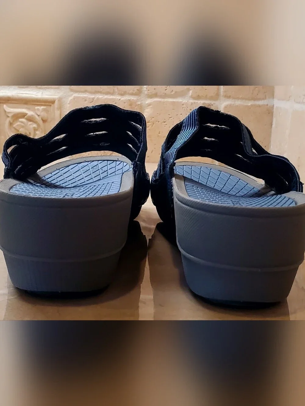 Bare Traps Sandals Braverly Slide Wedge Heel Blue Gray Strappy Slip On Wmns. 8M - Picture 6 of 9